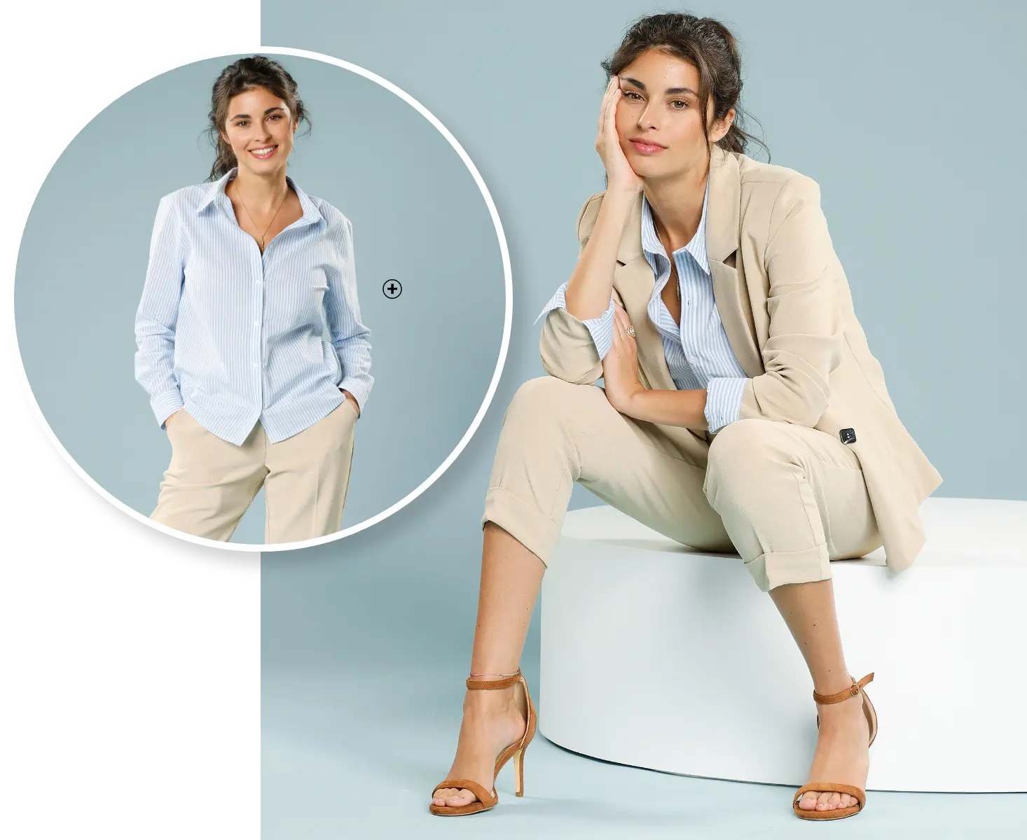 Chemise rayée femme blanc et bleu spéciale petite taille pas cher | Blancheporte