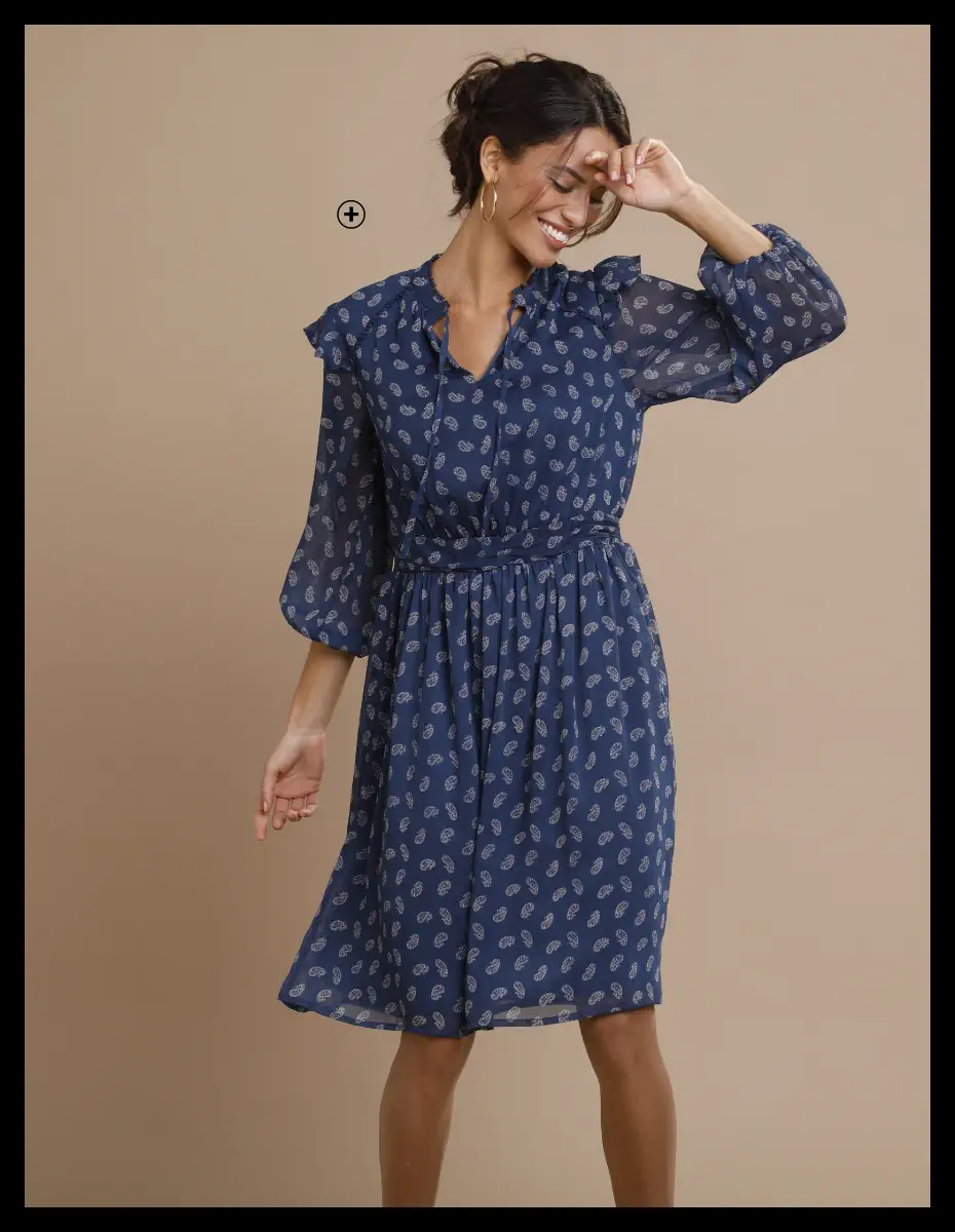 Robe voile imprimé cachemire minimaliste, idéale pour un style raffiné - Blancheporte