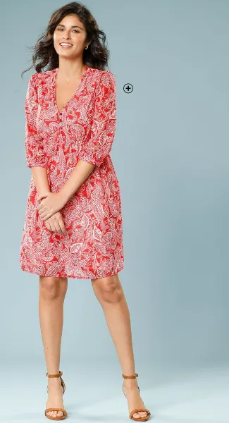 Korte jurk voor dames speciaal voor kleine lengtes in rood en wit, goedkoop | Blancheporte