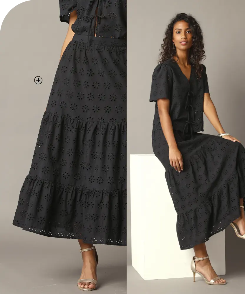 Lange rok in broderie anglaise, vrouwelijk en romantisch | Blancheporte