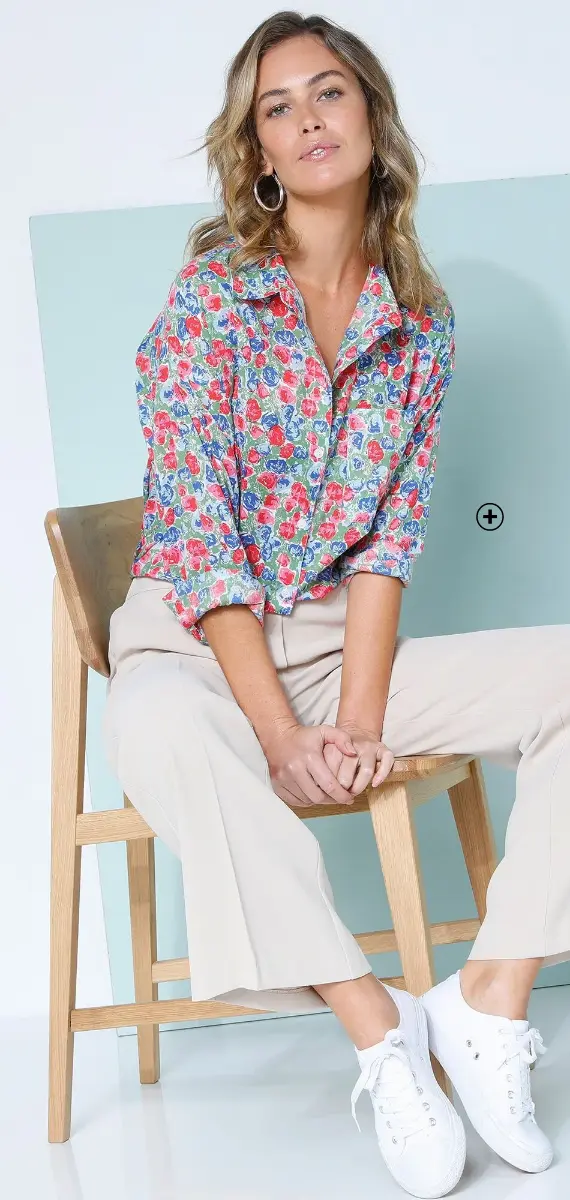 Chemise femme oversize imprimée bleu et rouge pas cher | Blancheporte