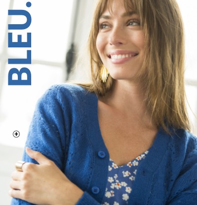 Gilet court femme boutonné bleu en maille fantaisie pas cher | Blancheporte