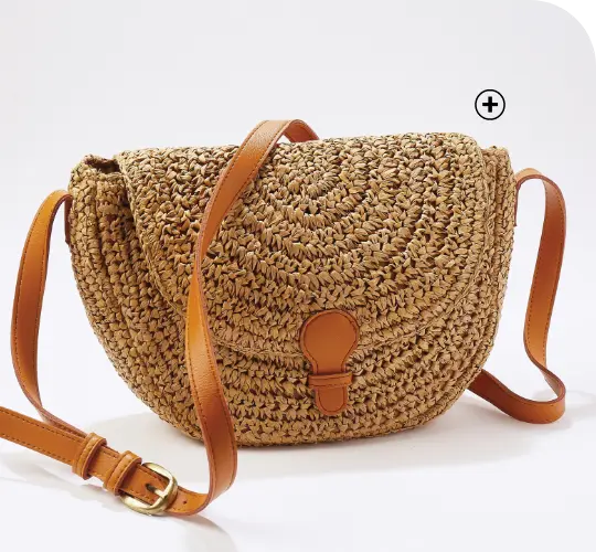 Halvemaanvormige tas in natuurlijk raffia, een perfect accessoire voor een chique look met een trui | Blancheporte