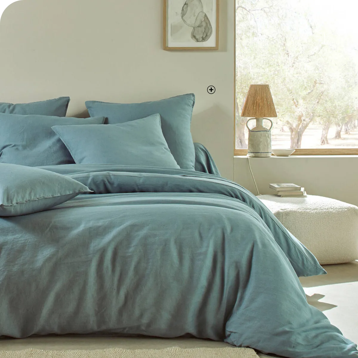 Housse de couette en lin lavé et coton lavé beige et écru – matière de housse de couette respirante et naturelle | Blancheporte
