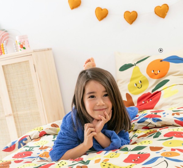 Linge de lit enfant Vitamines Linge de lit enfant Colombine des Petits® 100% coton imprimés fruits pas cher | Blancheporte