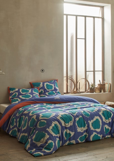 Bedlinnen met fantasieprint in blauw en groen, goedkoop | Collectie Blancheporte x Odette Lepeltier