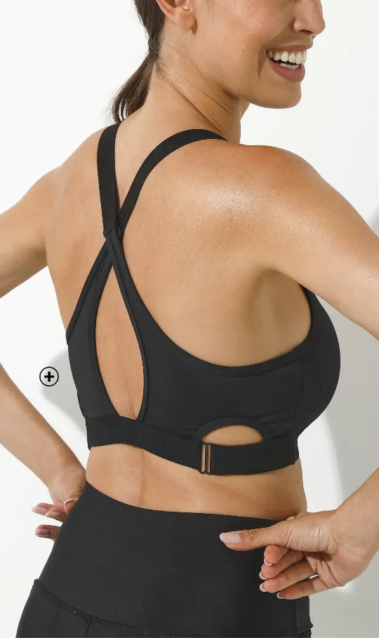 Sportbeha met klittenbandsluiting, zonder beugels, gekruiste rug in microvezel, zwart - Blog Blancheporte