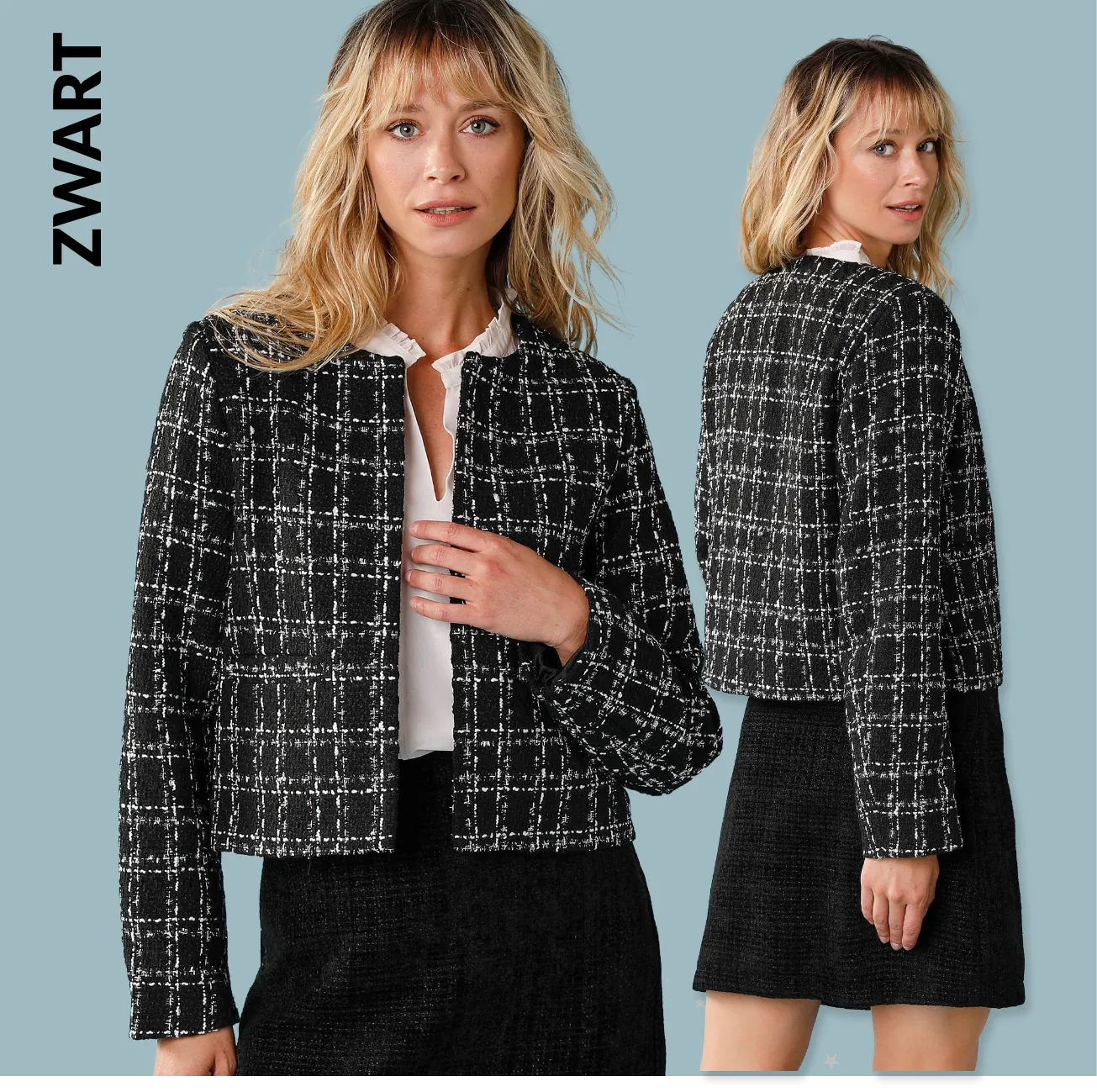 Tweed jasje met lange mouwen en ruiten - Blancheporte Blog