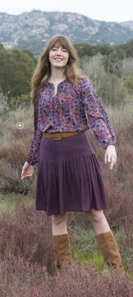 Blouse imprimé feuilles manches amples élastiquées marine orange pas cher | Blancheporte