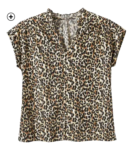 Blouse met geplooide kraag met luipaardprint, perfect met een lange rok | Blancheporte