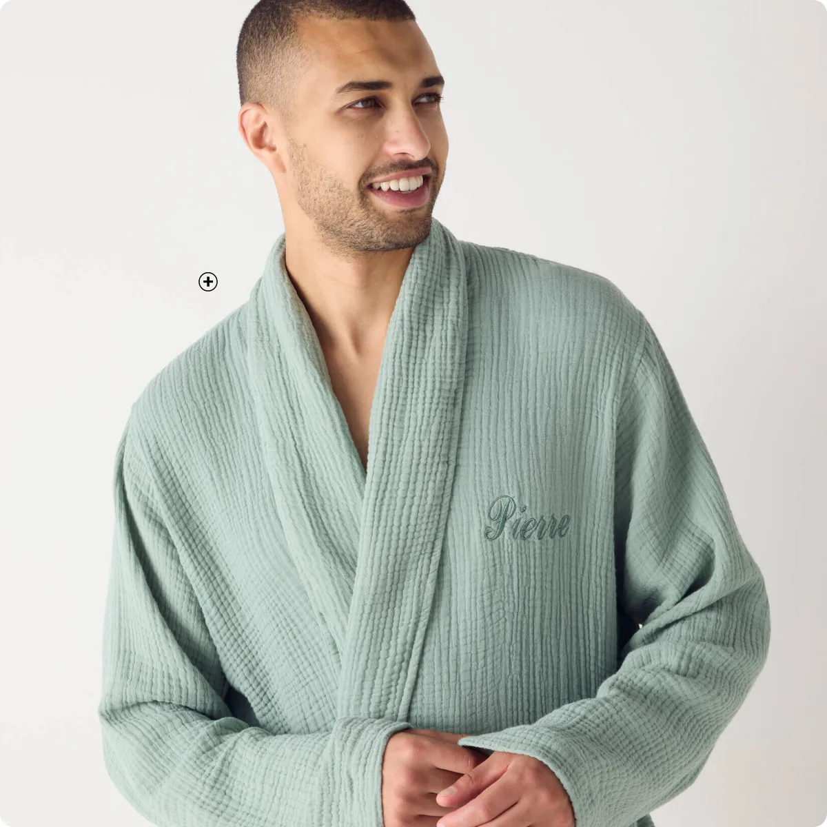 Personaliseerbare groene badjas van tetrastof met sjaalkraag, Colombine – Blog Blancheporte