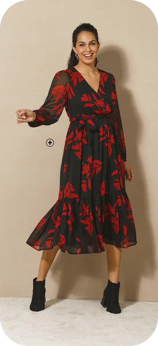 Robe longue avec volants et voile imprimé, idéale pour une allure sophistiquée | Blancheporte