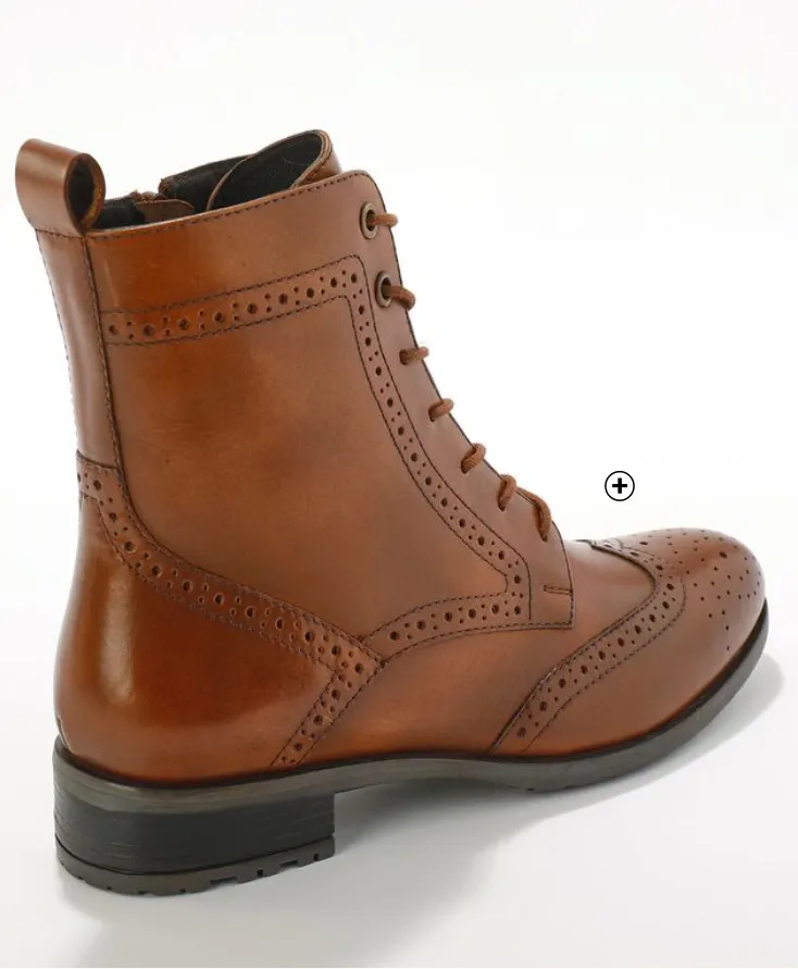 Bottines montantes doublées femme à lacets en cuir fleuri marron pas cher | Blancheporte