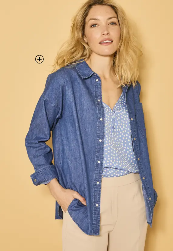Oversized hemd in lichtblauwe jeans, een must-have voor een casual-chique stijl | Blancheporte