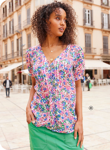 Chemisier boutonné imprimé Chemisier femme boutonné imprimé corail voile jacquard pas cher | Blancheporte