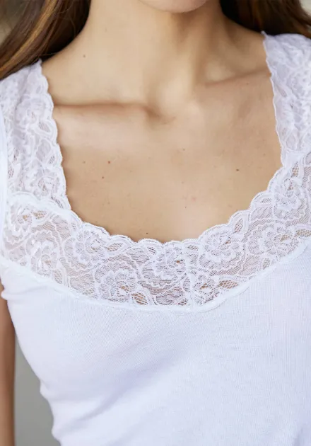 Débardeur blanc coton et dentelle - Blog Blancheporte