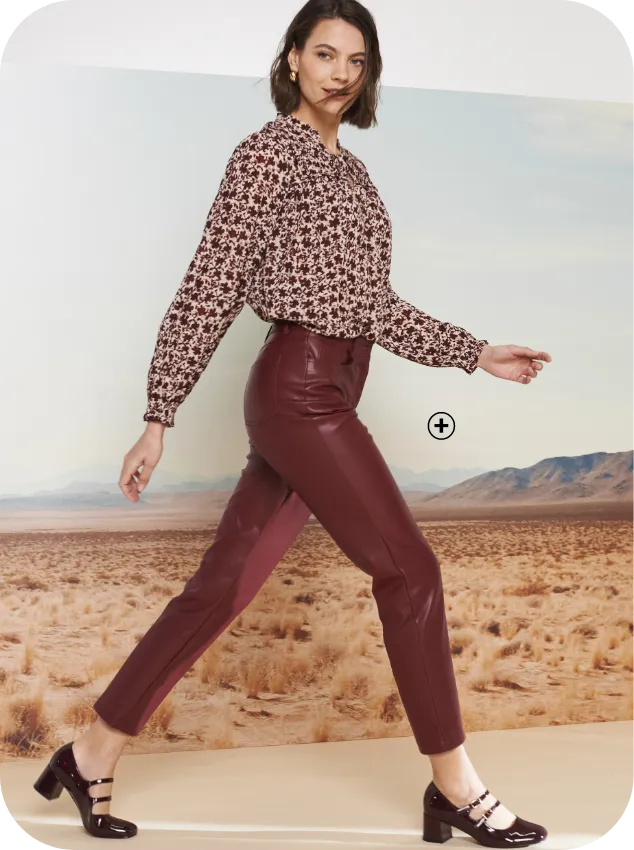 Taps toelopende 7/8e broek met leerlook, in een modieuze tint van herfst winter 2025 voor een urban uitstraling | Blancheporte