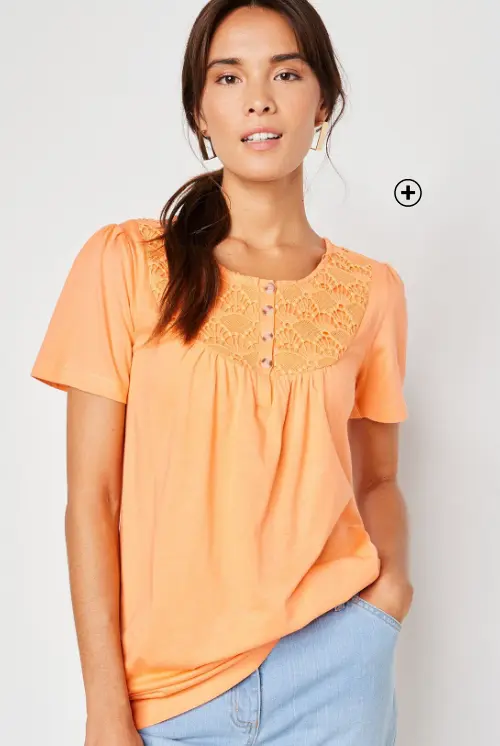 T-shirt met macramé en korte mouwen | trendy stijl | Blancheporte