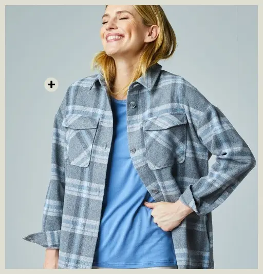 Oversized overhemdjasje voor dames met blauwe ruiten, goedkoop | Blancheporte