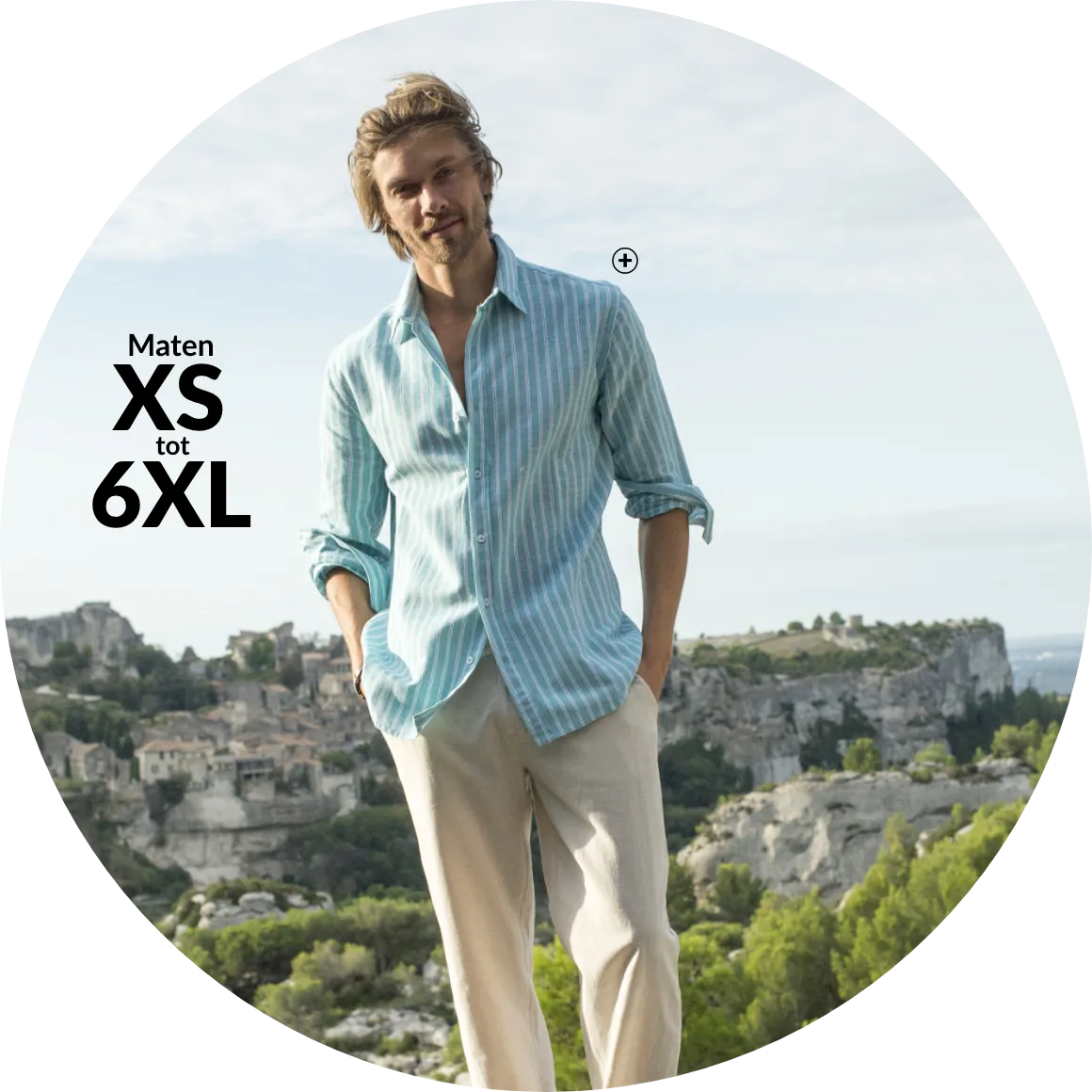 Gestreept herenoverhemd van katoen en linnen met lange mouwen, voorbeeld van een goed passende overhemdmaat – Blog Blancheporte