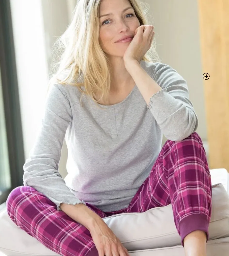 Winterse pyjamabroek in paars geruit flanel, goedkoop | Blancheporte