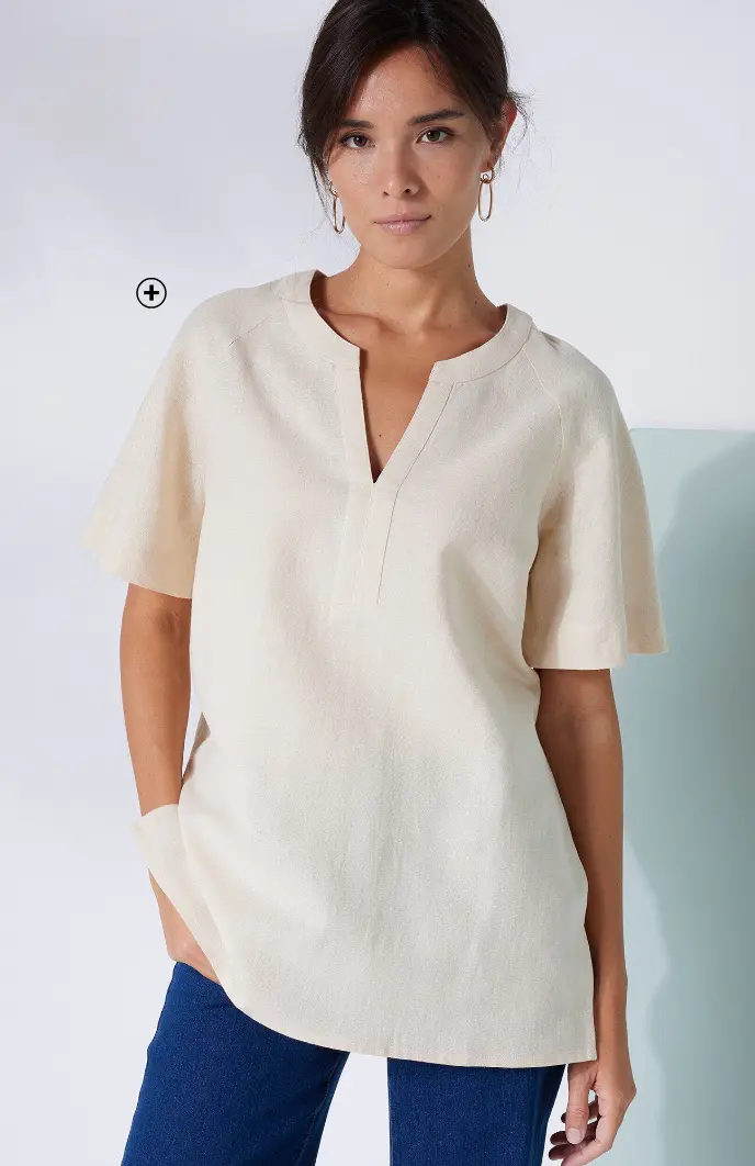 Tunique femme légère en lin coton beige pas cher | Blancheporte