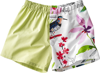 Groene upcycling boxershort heren-dames met vogelprint Groene upcycling boxershort heren-dames met vogelprint