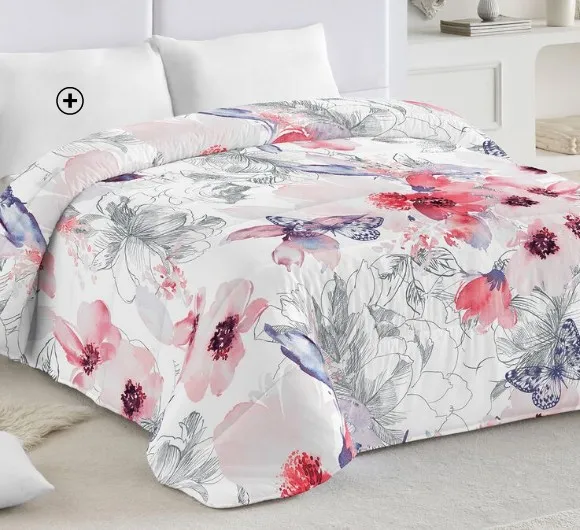 Katoenen dekbed met bloemenprint 200g/m² in rood en grijs, goedkoop | Blancheporte