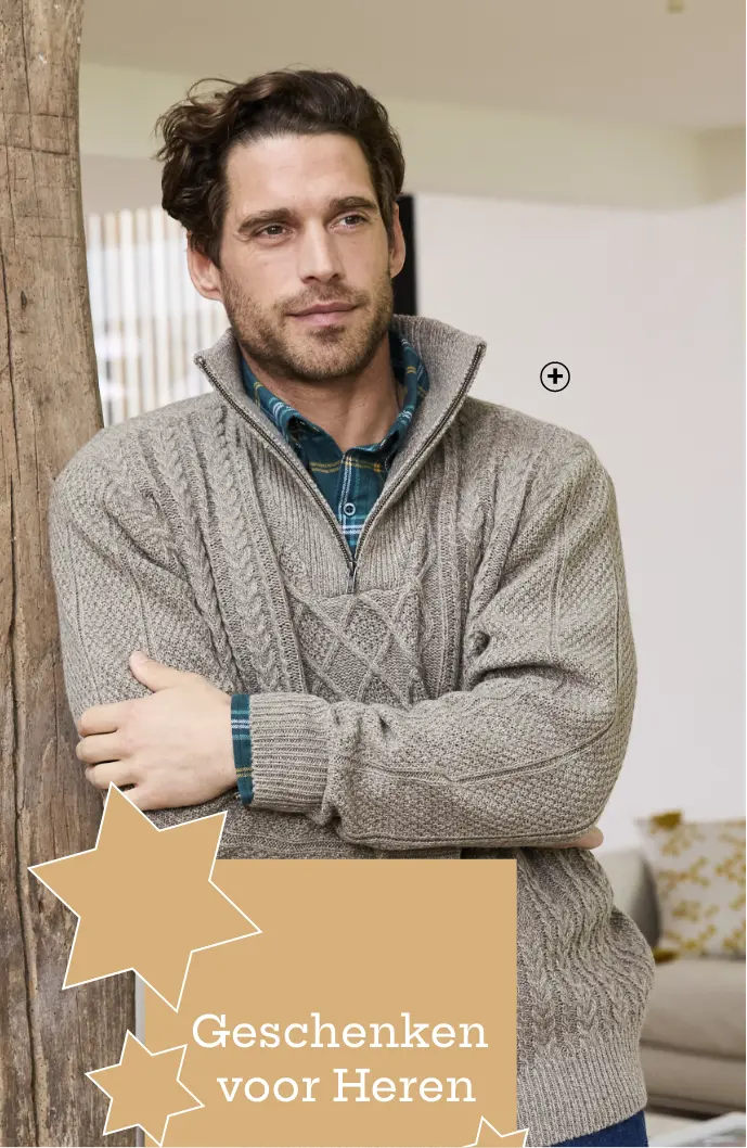 Trui met truckerskraag voor heren in taupe Iers tricot, goedkoop | Blancheporte