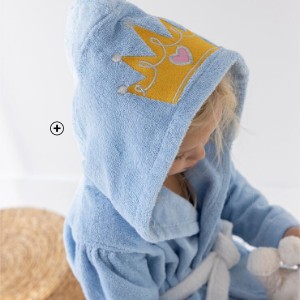 Kinderbadjas Colombine Kids® in blauwe badstof van 100% katoen met prinsessenmotief, goedkoop | Blancheporte