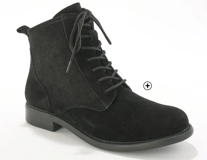 Bottines montantes femme à lacets en croûte de cuir noir pas cher | Blancheporte