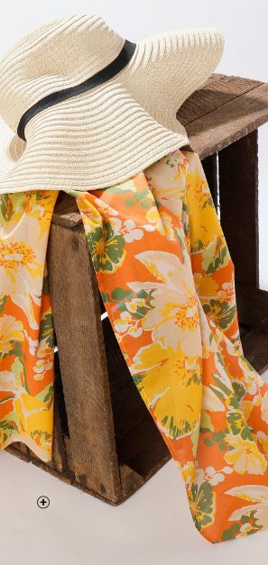 Sjaaltje Made in France stijl tulbanddoek bedrukt bloemmotief geel en oranje 160 x 70 cm 100% katoen niet duur / Blancheporte