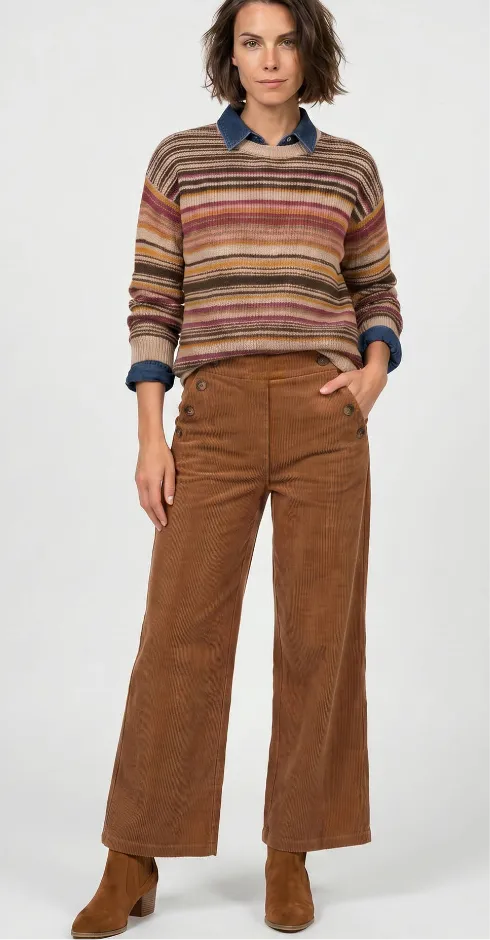Wijde broek in ribfluweel met brugsluiting - Blancheporte Blog