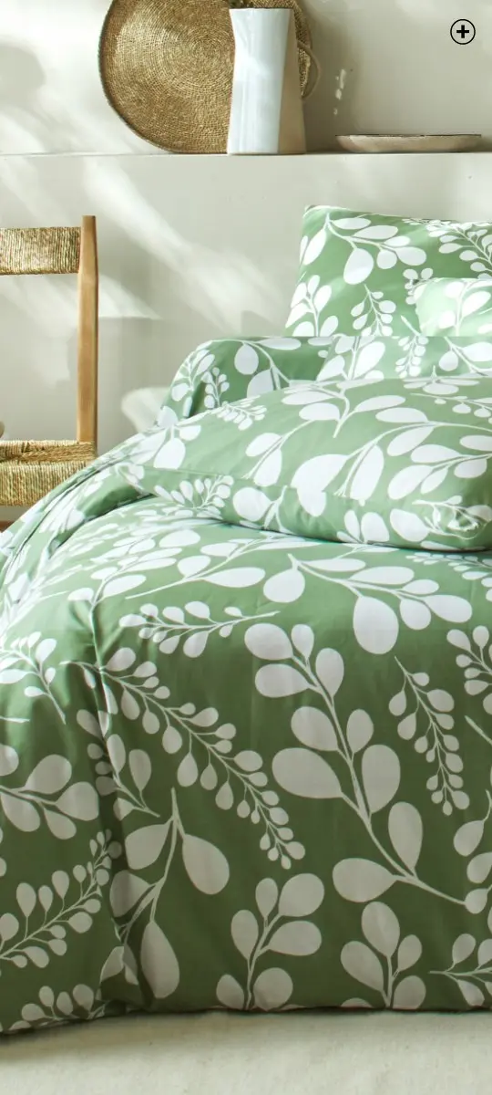 Linge de lit en coton imprimés feuillage vert pas cher | Blancheporte