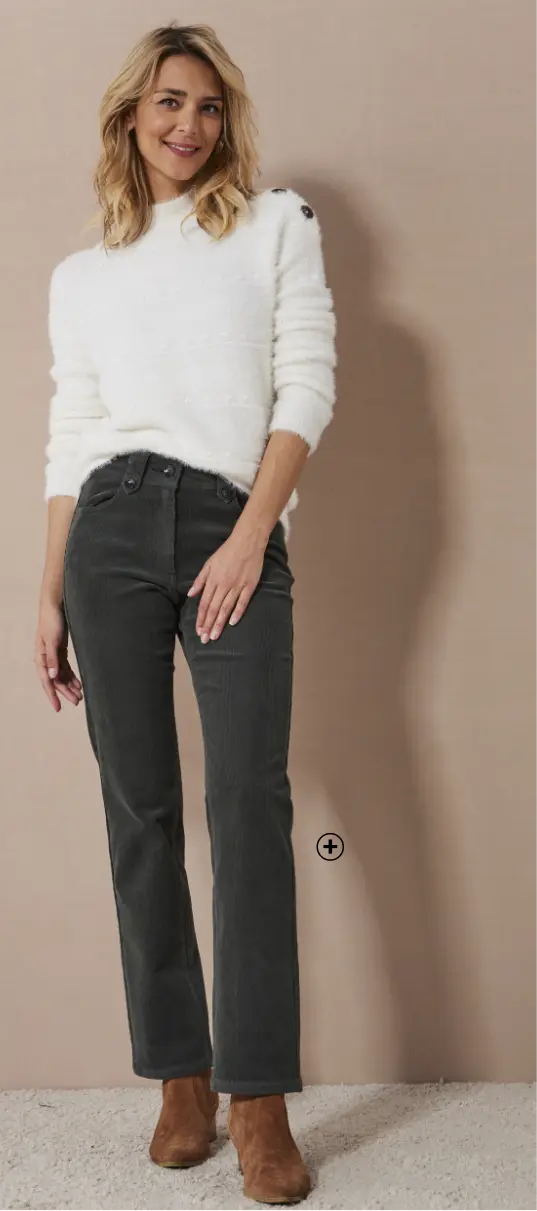 Pantalon droit en velours côtelé, coloris sobre pour un look élégant et polyvalent | Blancheporte