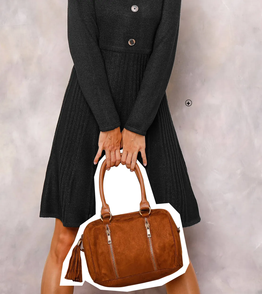 Tas in camel suèdine met westerngesp, een perfecte keuze voor een stijlvol accessoire bij een trui-jurk | Blancheporte