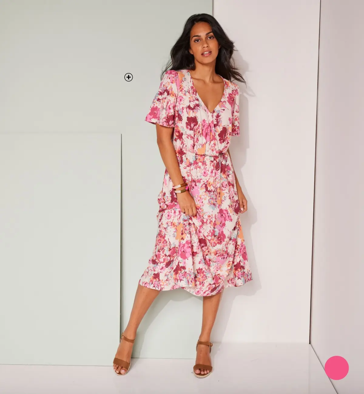 Korte jurk met kleurrijke prints in beige en roze voor lente-zomer, goedkoop | Blancheporte