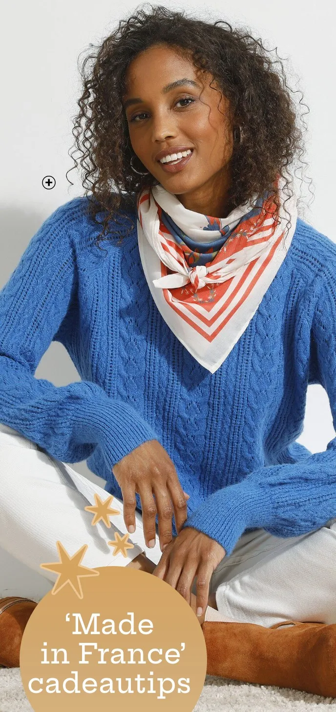 Sjaaltje voor dames 'Made in France' met bloemenprint in oranje en blauw, goedkoop | Blancheporte