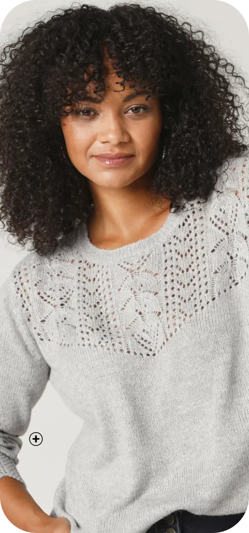 Pull détails maille pointelle, doux et féminin, idéal pour un style décontracté grande taille | Blancheporte