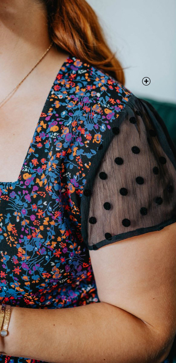 Jurk met stroken en bloemenprint Damesjurk in zwart en blauw met stroken en bloemenprint, goedkoop - Blancheporte X Mademoisellemodeuse