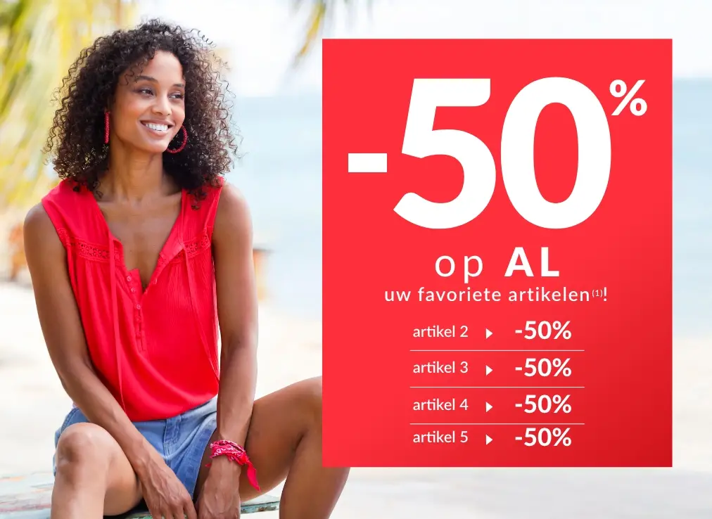 Profiteer van 50% korting op al je favoriete artikelen van de 2e met de promotiecode 400007!