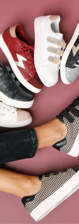 Zwarte damessneakers in 2 materialen met scratchsluiting en ruitmotief, goedkoop | Blancheporte