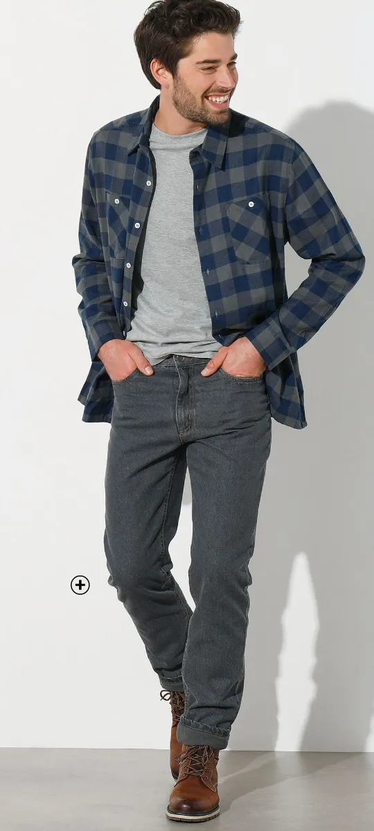 Jean droit 5 poches pour homme, doublé flanelle chaude, essentiel hiver à petits prix | Blancheporte