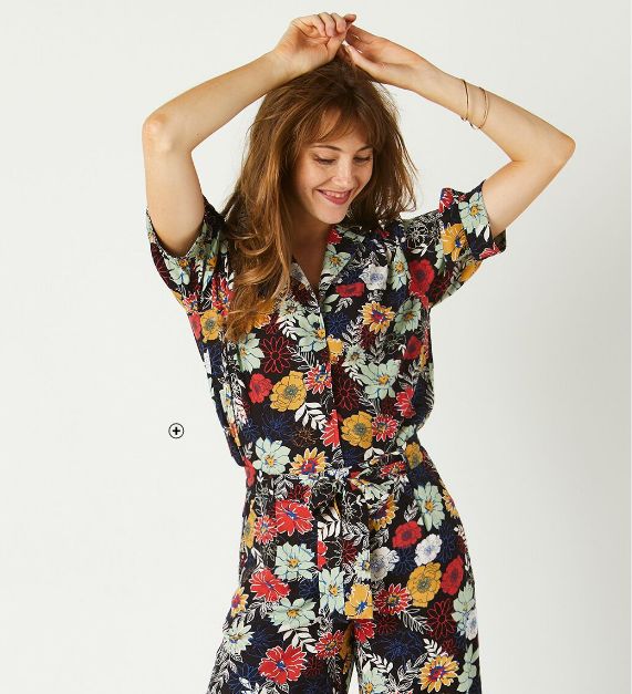 Chemisier boutonné imprimé Chemisier femme boutonnée imprimé fleuri multicolore pas cher | Blancheporte