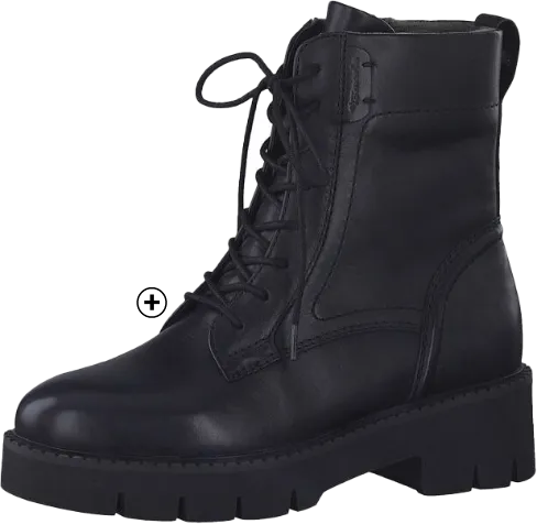 Hoge bottines voor dames met veters en bovenwerk in zwart leer, goedkoop | Blancheporte