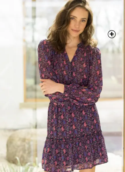 Chemisier col à volant froncé en voile imprimé, pour un style élégant avec les couleurs tendances automne hiver 2024 - Blancheporte