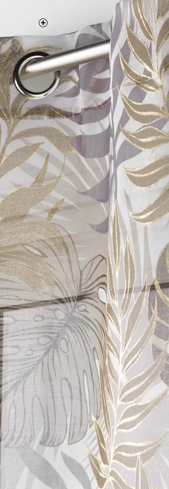 Kant-en-klaar gordijn met metallic bladmotief, metalen ringen, kleur grijs/goud - Blog Blancheporte