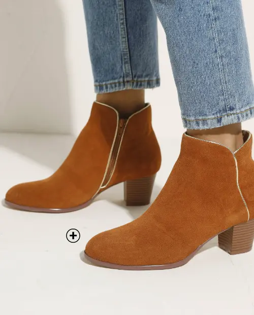 Boots in leer met goudkleurig biesje, perfect om uw outfits met hoge boots een chique toets te geven | Blancheporte