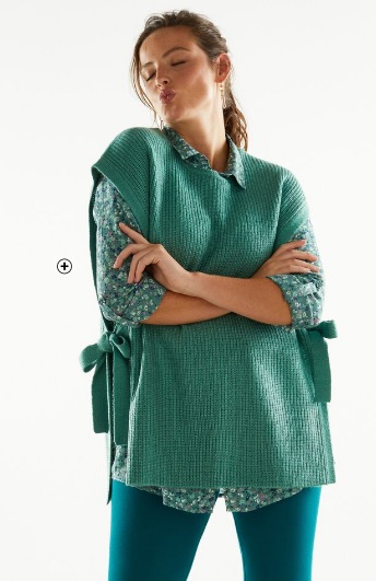 Mouwloze tuniektrui voor dames in groen patenttricot met mohairtouch, goedkoop | Blancheport