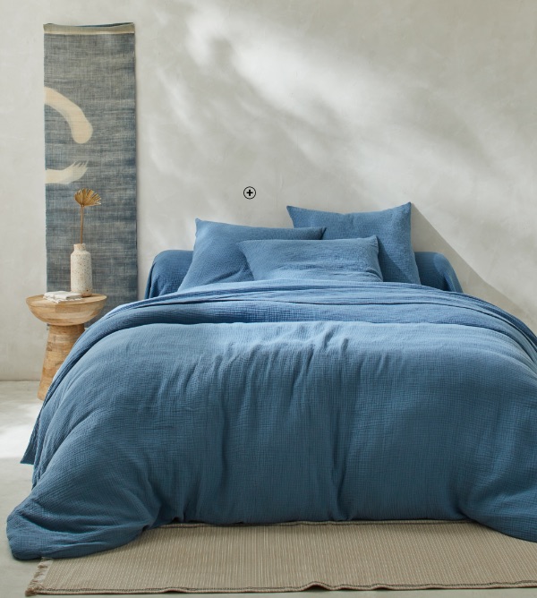 Linge de lit uni en triple gaze de coton Colombine® Parure linge de lit bleue uni triple gaze de coton Oeko-Tex® Colombine® pas cher - Blancheporte